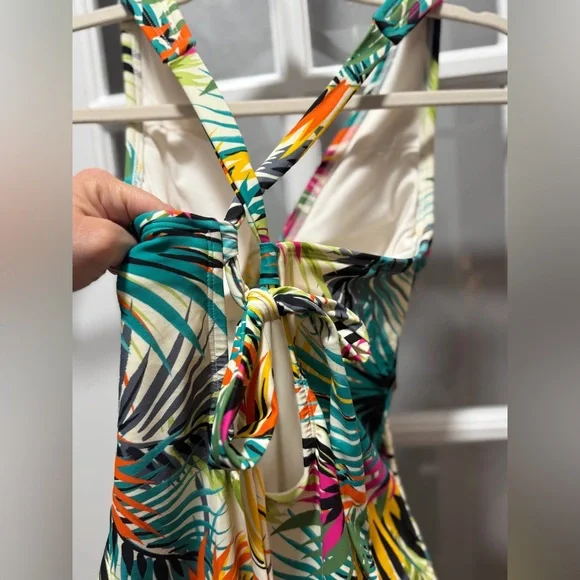 NWOT Shade & Shore Women's Plunge Ring Detail Swimsuit-Multi Tropical Print - Picture 11 of 13